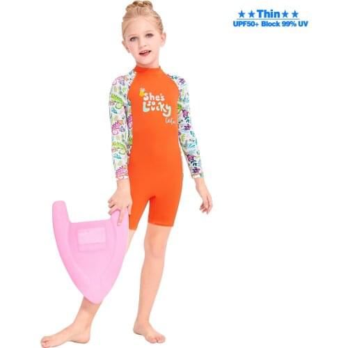 Children One-Piece Wetsuit Long Sleeves Shorts Diving Suit Kids Neoprenes For Quick Dry UV Protection Swimwear Snorkel Guards