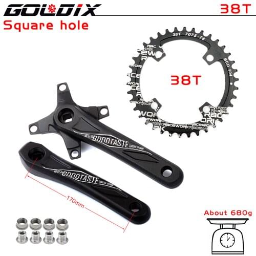GOLDIX Bicycle Crank Chainwheel 104BCD MTB Bike Crankset Aluminum Alloy with Bottom 170mm Crank Black 32T 34T 36T 38T Plate