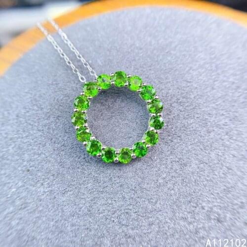 KJJEAXCMY fine jewelry 925 Sterling Silver inlaid natural diopside Womens fashion Chinese style round GEM PENDANT support check
