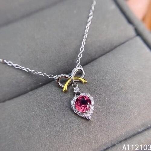 KJJEAXCMY fine jewelry 925 Sterling Silver inlaid natural pyrope garnet Girl elegant bow Chinese Style Pendant support test