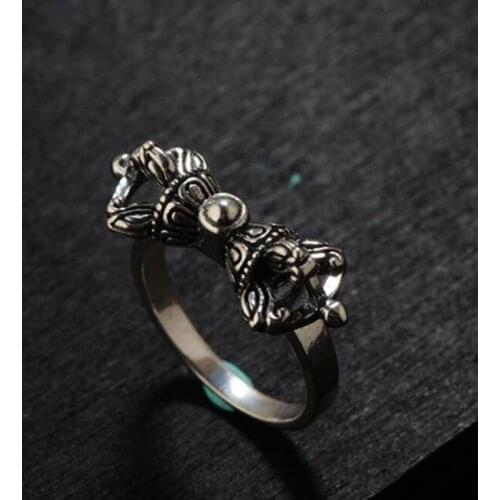 NEW 925 Silver Tibetan Dorje Ring Real 925 Sterling Silver Buddhist Vajra Ring Tibetan Jewelry Man Ring Resizable