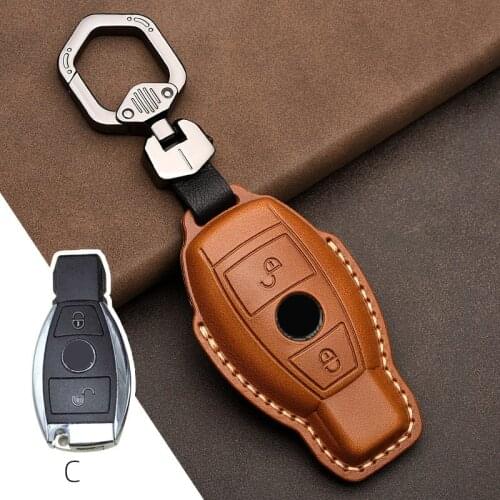 Leather Car Key Cover Case Full Covers fob for Mercedes Benz E C Class W204 W212 W176 GLC CLA GLA Accessories Protect