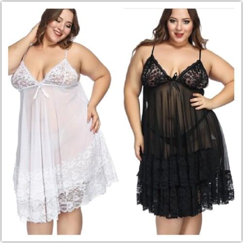 HoT 6XL-M Sexy Lingerie Europe And The United States Black Red Lace Nightdress Suspender Plus Size Women Nightwear