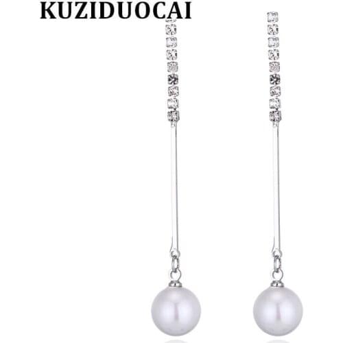Kuziduocai New Fashion Jewelry Will Not Fade Zircon Natural Shell Pearl Tassel Elegant Luxury Earrings For Women Gift Girl E-253