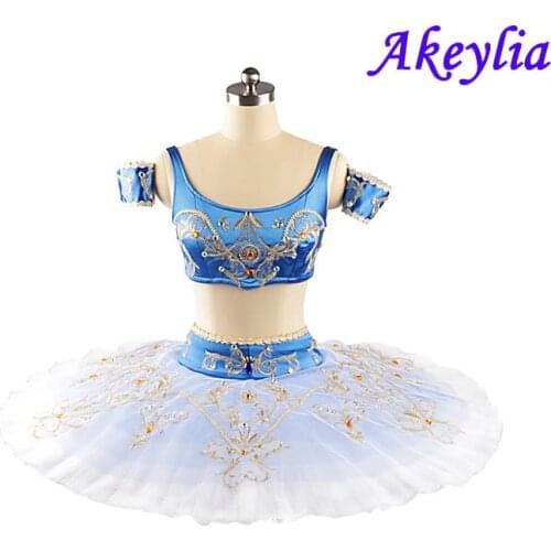 Le Corsaire Classical Tutu pancake Blue Ballet Costume Split professional ballet dress for women competition blue white JN0317