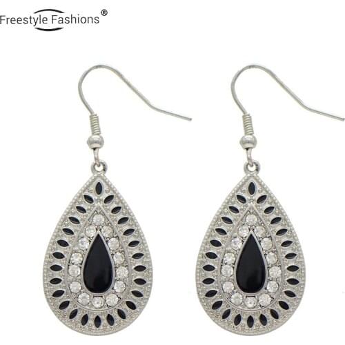 Fashion classic water eporxy glass stone zinc alloy drop earrings for women