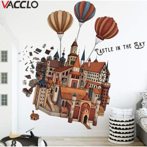 Vacclo Cartoon Wall Stickers for Kids Room Hot Air Balloon Castle Childrens Room Kindergarten Classroom Wall Decoration Sticker