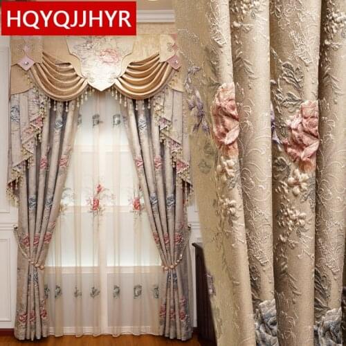 New classical/post-modern luxury 3D jacquard embossed thick shading decorative curtains for living room bedroom hotel kitchen