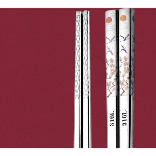 1 Pair Of Titanium-plated 316L Stainless Steel Chopsticks Non-Slip 304 Household Anti-Mold Tableware Long Color Chopsticks