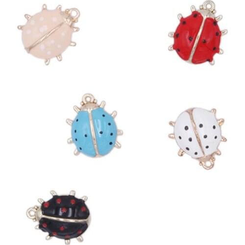 10pcs 15*17MM Lovely enamel Insect Ladybug ladybird beetle charms pendants Keys Hanging Ornaments Childrens Headwear Fittings