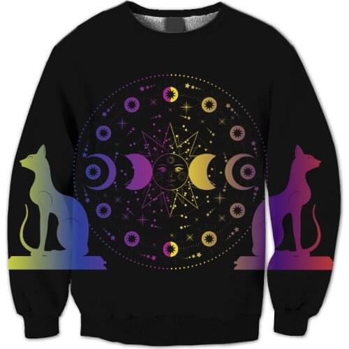 REAL American US SIZE Astrology Queen Kitty Sublimation Print Plus Size Crew Neck Sweatshirt