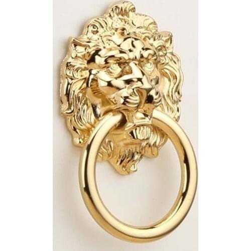 68mm gold Lion Drawer Pull Knobs Handles Dresser Drop Pulls Rings Gold Lion Head furniture handles Cabinet Knob Handle