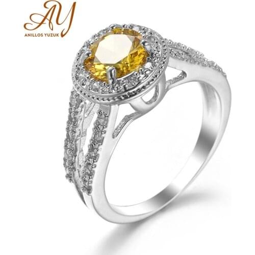 Anillos Yuzuk Silver 925 Jewelry Luxury Female Girl Big Crystal Sterling Silver Yellow Ring Promise Engagement Rings For Women