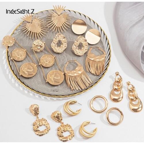 IngeSight.Z Punk Exaggerated Geometric Irregular Iron Sheet Drop Dangle Earrings Retro Human Head Hanging Earrings Jewelry Gifts