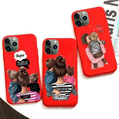 Super Mama Girl Mom Boy Baby Coque Phone Case For Iphone 6 6s 7 8 Plus XR X XS XSmax 11 12 Pro Mini Max Candy Red Silicone Cover