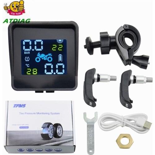 Tyre Temperature Monitoring Alarm System with 2 External Sensors USB Solar Charging Motorcycle TPMS Motor Tire Pressure