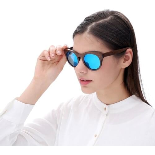 Retro Women Men Round Wood Bamboo Sunglasses Polarized Lens Clear Vision Come With Wooden Case Free Shipping