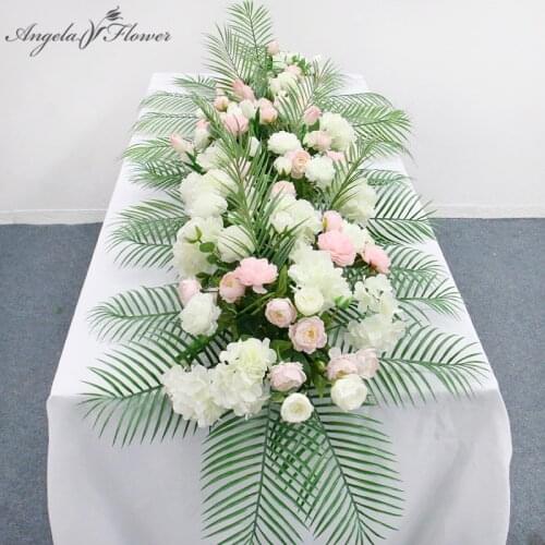 Wedding Flower Arrangement Silk Artificial Flower Row Green Plants Iron Wire Leaf Wedding Arch Backdrop Table Runner Decor Party