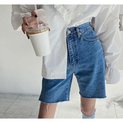 Casual 2021 Summer High Waisted jeans Loose Pockets Female Straight Jeans Shorts Half Denim Shorts for Women Ladies Streetwear