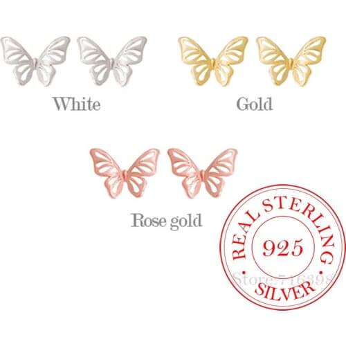 925 Sterling Silver Animals Butterfly Stud Earrings For Women Girls Wedding Gift Personalise Jewelry Bijoux oorbellen