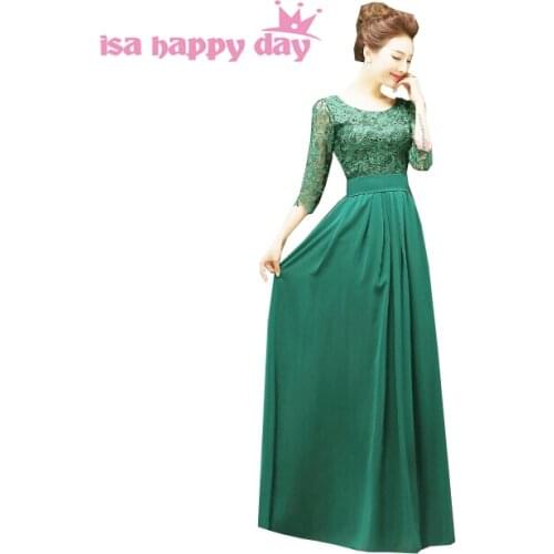 2020 hot sale ladies half sleeve floor length bridesmaid sister of the bride dresses lace dark green long dress wedding B2853