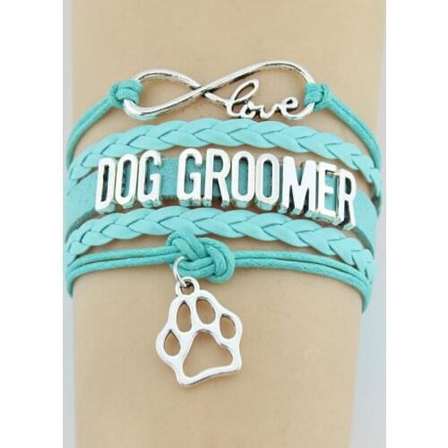 10PC/lot Infinity Love Dog Groomer Trainer Paw Charm Wrap Bracelets Paw Print Charms Animal Bracelet Women Men Bracelets Jewelry