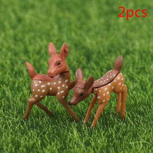 2PCS Artificial Mini Sika Deer Giraffe Fairy Garden Miniatures Gnomes Moss Terrariums Resin Craft Figurines For Doll House Decor