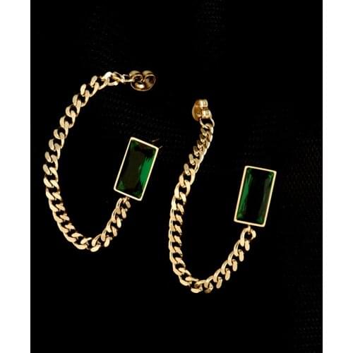 2021 New Rectangle Gem Earrings Stainless Steel Gold Color Metal Geometric Long Chain Earring Jackets Woman Jewelry
