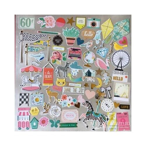 70pcs amusemen park Foil Gold Paper Die Cut Stickers for DIY Scrapbooking Card Making Crafts /photo album Decoration