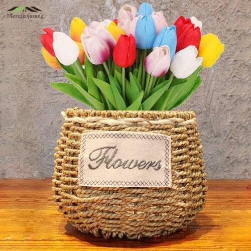 Flowers Vases Table Grass Vase Plant Dried Floral Holder Straw Flower Bucket Weaving Storage Baskets for Home/Wedding Decor G061