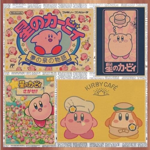 Kirby Kids Birthday Decoration Party Game Poster Japanese Anime Cartoon Retro Kraft Paper Decorative Wall Painting Mural Toys
