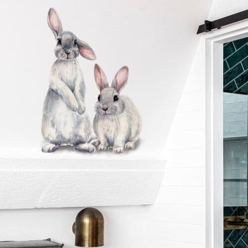 Two Cute Rabbits Wall Stickers For Childrens Kids Bedroom Home Decoration Removable Wallpape Living Room Mural Bunny Stickers