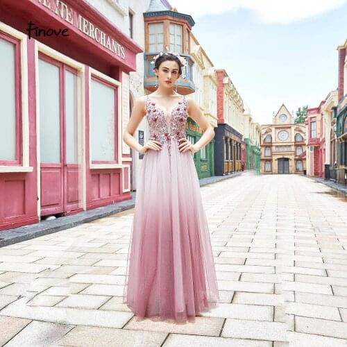 Finove Evening Dress Long 2020 Elegant Backless Appliques Long Floor Length A-line In Women' Dresses Plus Size