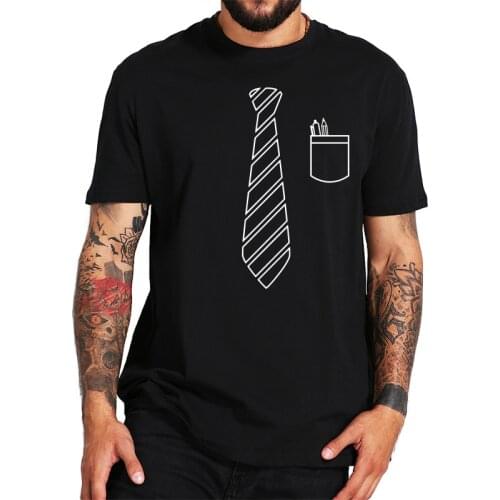 Fake Tie T Shirt Small Pocket Funny Design Creative Gifts Party Humor Tops Tshirt Male 100% Cotton EU Size