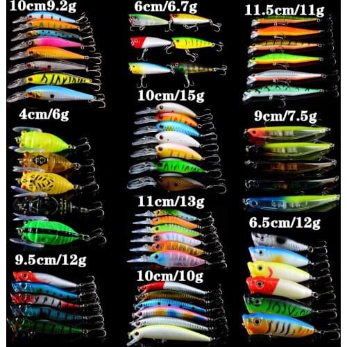 Hot Sale 60pcs/set Mixed 10 Varisized Fishing Lures Artificial Quality Professional Bass Crankbait Wobblers Fishing Tackle Pesca