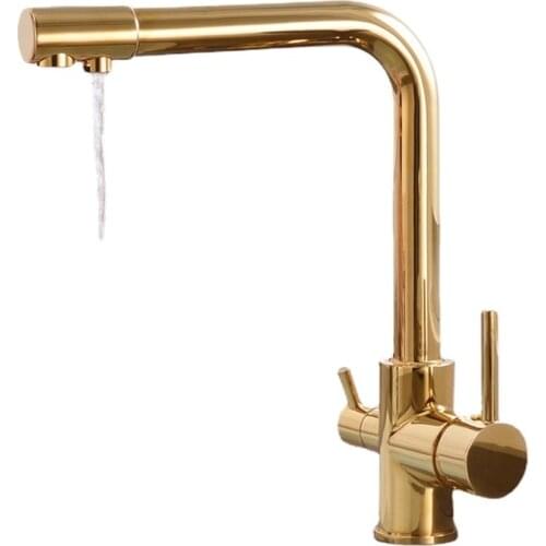 Hot Cold Filtered Brass Chrome Gold 2 Handle Water Tap Kitchen Faucet