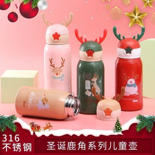 Creative Christmas Antler Cup 316 Stainless Steel Childrens Vacuum Mug Cartoon Cute Star Childrens Kettle Custom Logo