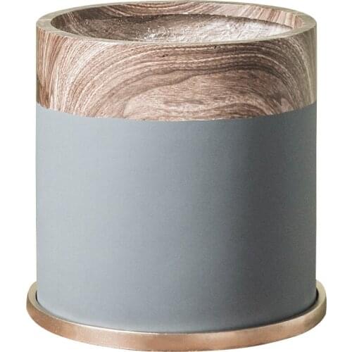 Round magnesium mud large diameter flowerpot walnut wood pattern Nordic landing living room courtyard hotel office large