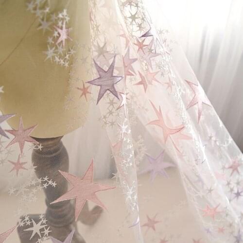 1Meter Stars Lace Fabric Embroidered Tulle Trim For Wedding Dress Clothes DIY Cloth Accessories Ivory White Lace Trimming