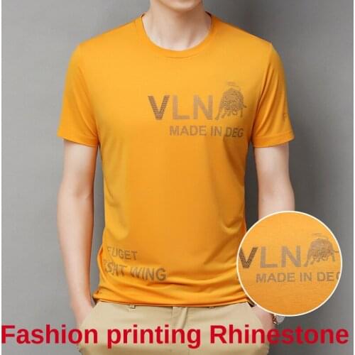 Summer New Casual Round Neck Short-sleeved T-shirt Male Youth Trend Embroidery Hot Drilling Breathable Half-sleeved T-shirt