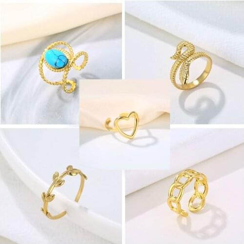 Fashion Stainless Steel Adjustable Gold Rings for Women Girls Punk Geometric Simple Finger Rings Trend Jewelry Party 2021 New