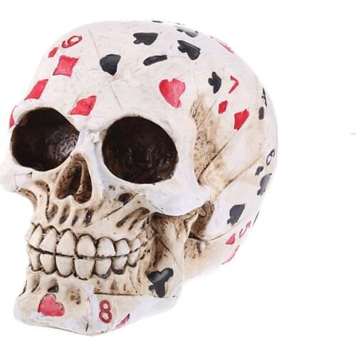 Moquerry Poker Skull Box Hand-painted Grim Reaper Gambler Skull of Cards Poker Face Gothic Halloween Ornament Home Decor