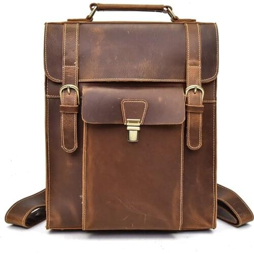 Mens leather backpack retro flap backpack natural leather multifunctional cowhide one-shoulder messenger bag three-purpose hand