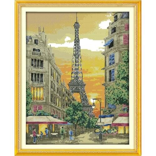 The Iron Tower With Sunset Pattern Cross Stitch Kits Printed Canvas Embroidery Needlework Sets 11CT 14CT Diy Handmade Home Decor
