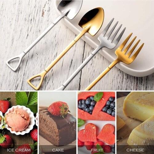 4Pcs Shovel Fork Spoon Set 304 Steel Dessert Fork Fruit Gift Accessories Party Pick Cooking Tableware Kids J0P0