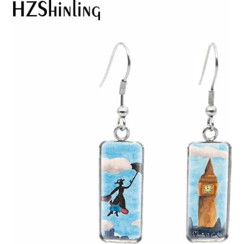 2019 New Flying Over London Rectangular Earring Glass Dome Fish Hook Earring Hand Craft Jewelry