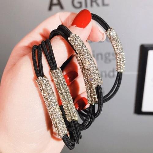 2021 New Crystal Hair Rope Ins Tie High Elastic Black Hair Rope Fashion Headdress Hair Bands Hairband Hair Accessories