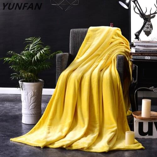 Blanket On The Bed Soft Autumn/Spring Fleece Blanket For Sofa Yellow Flannel Blanket Warm Solid Color Bedspread thin blankets