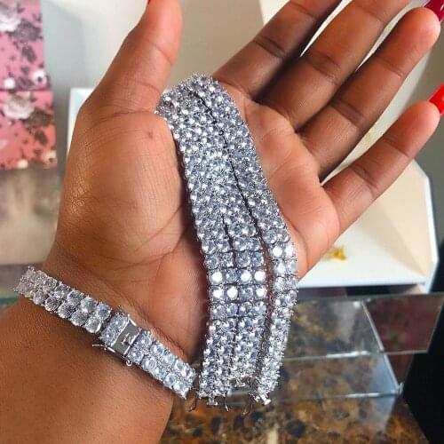 Wholesale Hip Hop Iced Out bling cz Bracelet Round Cut 5A Cubic Zirconia two raw tennis chain women Mens Bling ice out bracelet
