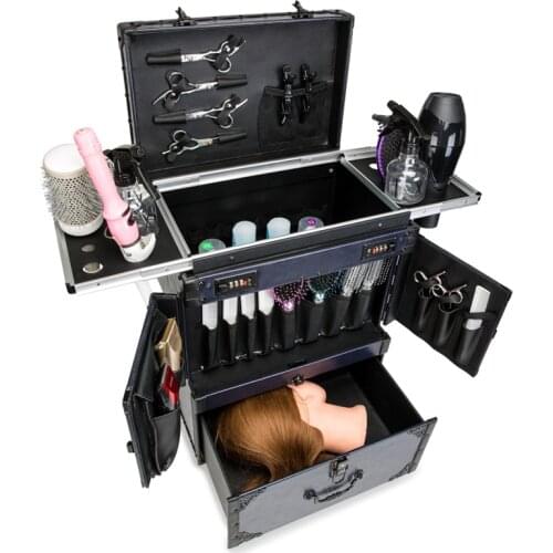 Storage Organize Large Capacity Trolley Cosmetic Case Luggage Rolling Travel Makeup Toolbox Multi-layer Beauty Salons Suitcase